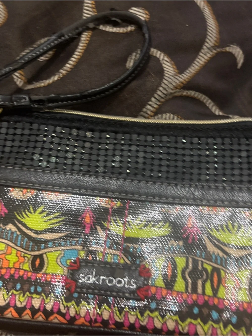 Sakroots Black Trim Multicolor Tribal Wristlet